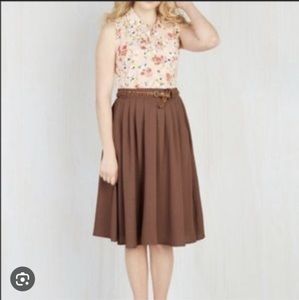 Modcloth Breathtaking tiger lilies midi skirt brown